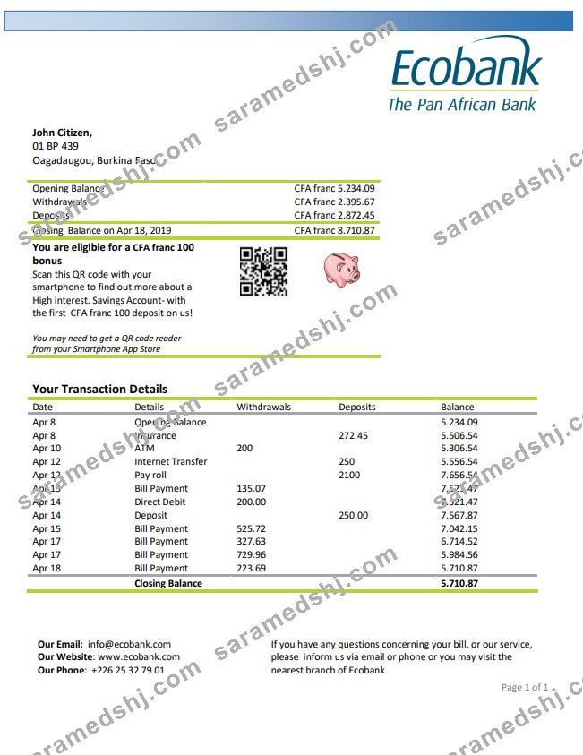 Burkina Faso Ecobank bank statement
